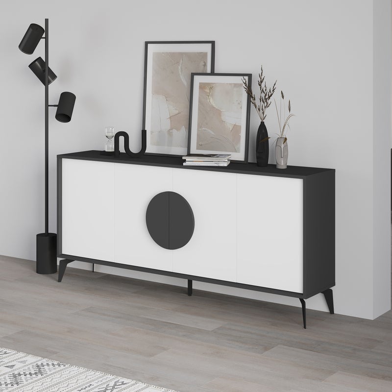 Mourah Home Gora Console - Modern Sideboard With 4 Doors - Storage Cabinet For Living Room, Office, Lounge, Dining Room, Kitchen, Hallway - 35.6X82X180 Cm - Grey- White- 2 Years Warranty - Image 1